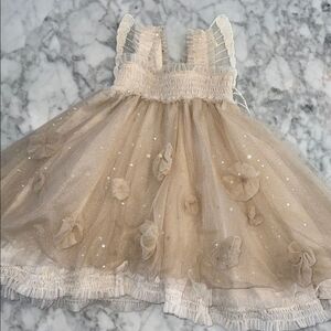 Luna Luna Elegant Beige Tulle Dress with Floral Accents 3/6M